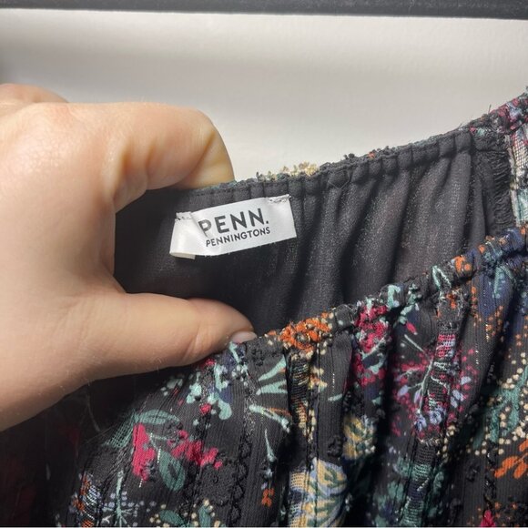 Penningtons women's black floral long puff sleeve fairy witchy loose blouse 2X - Picture 5 of 7